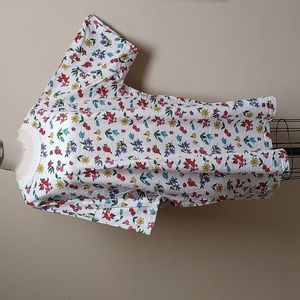 White Cotton with Colored Floral Print Shirt Sleeve T-Shirt 1X